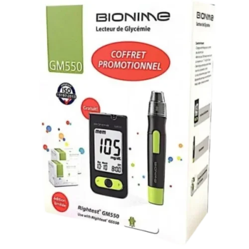 Bionime Coffret Promotionnel Glucometre + Autopiqueur + 100 Bandelettes Gs550
